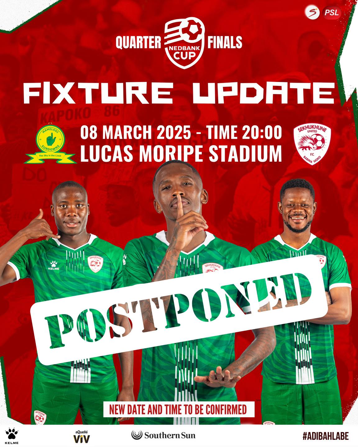 Nedbank Cup: Sundowns versus Sekhukhune United fixture postponed