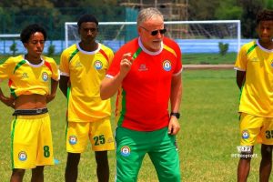 Ethiopia U-17 national team coach Benjamin Ziemer speaks to his players