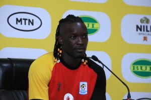 Uganda national team captain Khalid Aucho speaks before a World Cup qualifier against Somalia