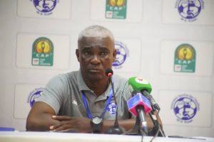 ASCK coach Mensah Amekotodo speaks after the first round first leg CAF Champions League match against RS Berkane