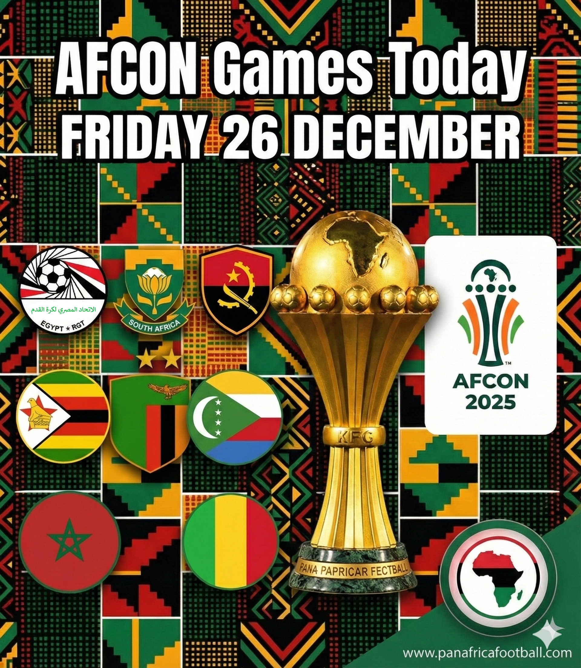 AFCON 2025: Friday 26 December match schedule and kick-off times