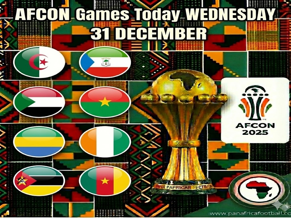 AFCON 2025: Wednesday 31 December match schedule and kick-off times