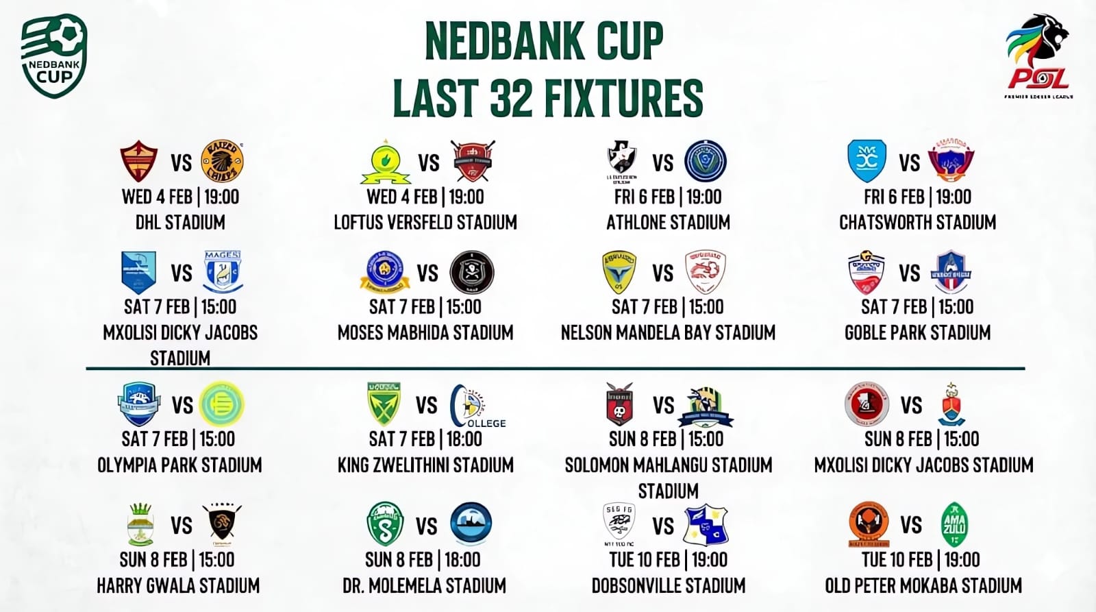 Nedbank Cup Last 32 details
