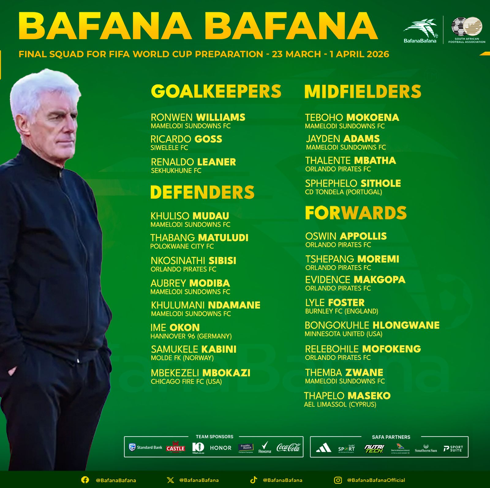 Bafana Bafana Squad For The Panama Friendlies 