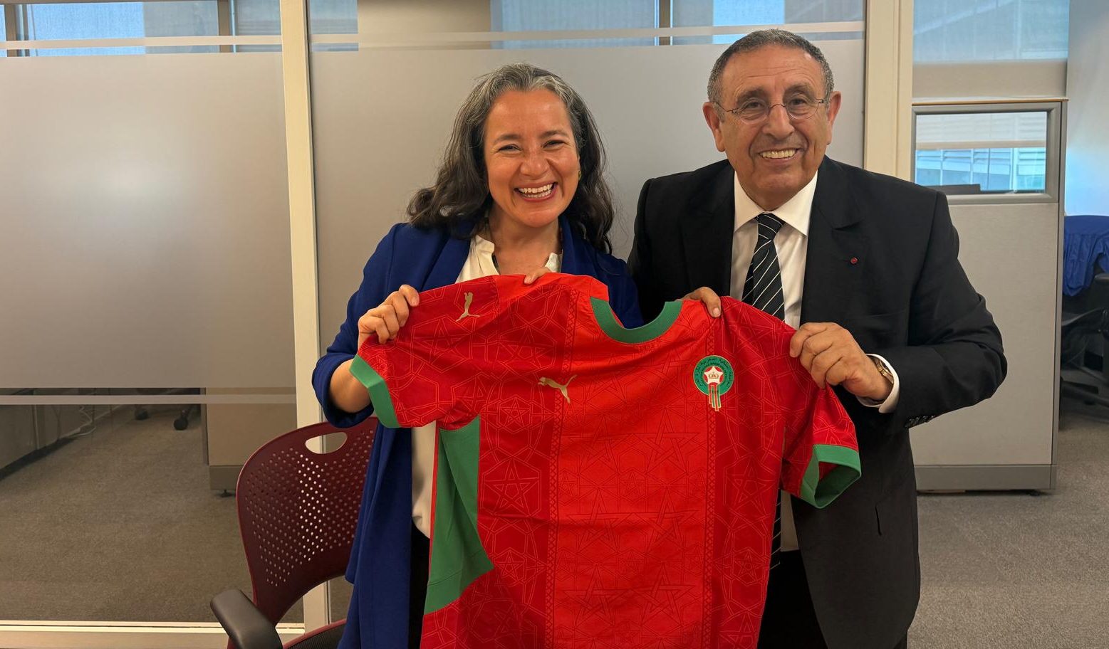 Morocco’s Ambassador To The Us, Youssef Amrani, And New Jersey Governor Mikie Sherill After Announcing That The Atlas Lions Will Set Base At The Pingry School